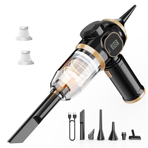 BELIBUY Brushless Motor Portable Cordless Car Vacuum Cleaner – 25000 Pa High Power, LCD Display, Rechargeable Handheld Vacuum for Car, Home, Office | Efficiently Removes Pet Hair, Sofa (Black & Gold)