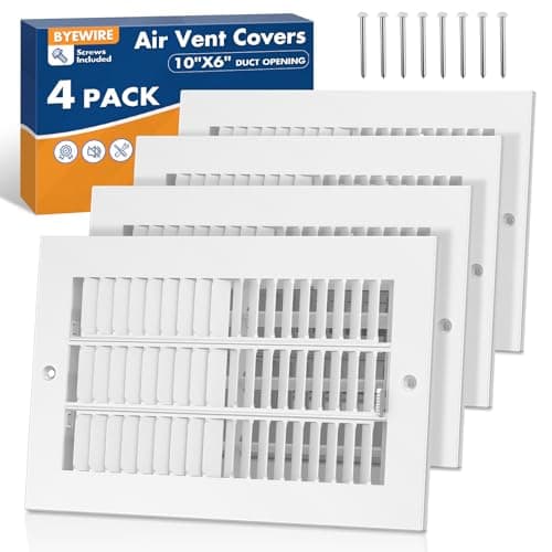Air Vent Covers for Wall or Ceiling, 10 x 6 Inch Duct Opening, Two-Way Ventilation Register, Steel HVAC Register Cover, AC Vent Cover, for Home, Office, Bathroom, 4 Pack White
