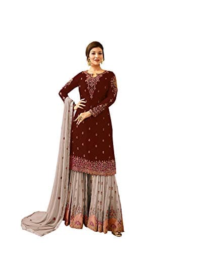FABMIAMI Indian/Pakistani Party Wear Wedding Wear Sharara Style Salwar Suit for Women FM-19 (US, Numeric, 42, Regular, Regular, Maroon)