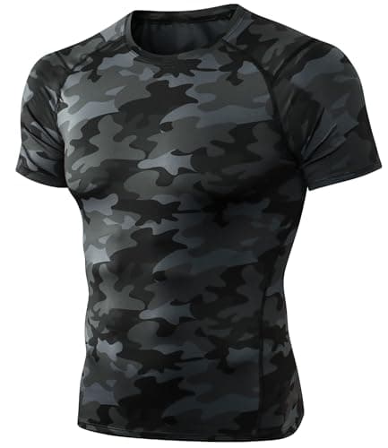 SPVISE Camo Black Short Sleeve Compression Shirt Men Cool Sports Baselayer T-Shirts Tops Athletic Workout Running Gym Shirts