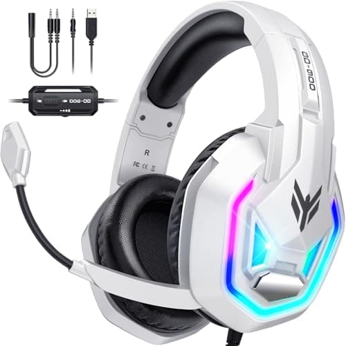 BENGOO Gaming Headset for Xbox Series X|S Xbox One PS5 PS4 PC Switch Mac, Wired Over Ear Headphones with 7.1 Surround Sound, 50mm Drivers, Noise Cancelling Mic, RGB Lighting, Memory Foam Earcups