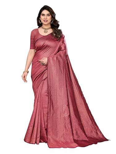 Vedant Vastram Women's Litchi Silk Banarasi Silk Saree (Seema-Maroon)