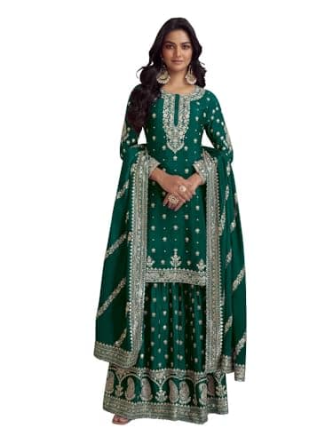 shopNstyle Women's Straight Salwar Kameez Georgette With Embroidery Traditional Indian Pakistani Ready To Wear Dress