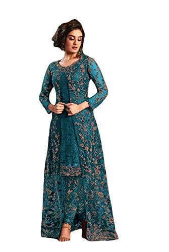 shopNstyle Ready to Wear Pakistani Style Ethnic Wear Embroidered Designer Koti Salwar Kameez Salwar Suit for Women (Rama Green, Plus-0X)