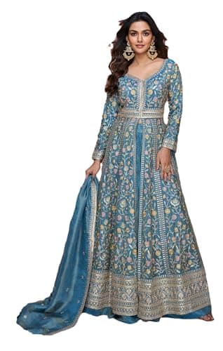 STELLACOUTURE Ready to wear salwar kameez for women, Indian Pakistani traditional ethnic suit, Wedding, Party 2987-O (Sky Blue, 38)