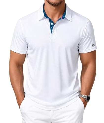 ZITY Mens Golf Shirt Short Sleeve Moisture Wicking Polo Shirts for Men Performance Casual Stretchy Collared Polo Shirt L White
