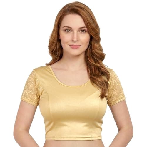 Chandrakala Readymade Blouses for Women sarees,Stretchable Gold,Medium (B102GOL3)