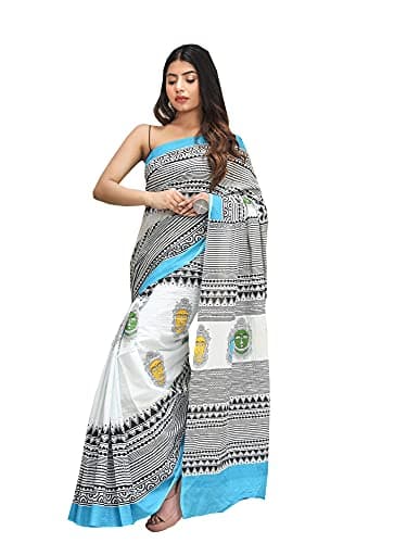 Shivanya Handicrafts Indian Jaipuri Bagru Ajrak Hand Block Printed Designer Ethnic Woven Party Wear Bollywood Style Cotton Mulmul Saree for Women With Blouse Piece_SH-0669