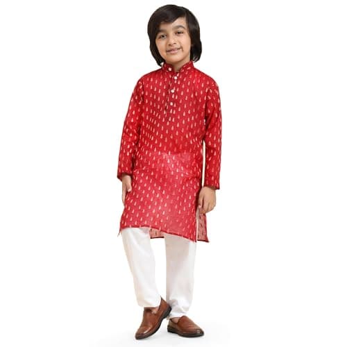 Pro-Ethic Style Developer Cotton Kurta Set For Kid's Boys Indian Traditional wear | Boys Wedding & Festive Dress (S-234), 11-12 years, Maroon