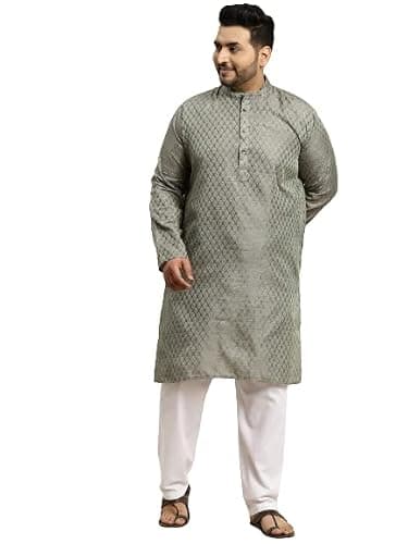 Sojanya Plus (Since 1958) Men's Jacquard Silk Teal green Self design ONLY Long Kurta -Size: 48