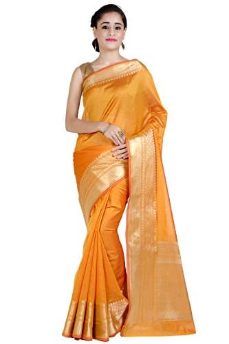 Chandrakala Banarasi Saree for Women with Unstitched Blouse Piece Indian Wear, Gold (1258GOL)