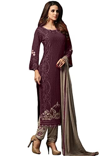 FABMIAMI women's ready to wear georgette embroidered straight style salwar kameez 42001 (42, choice-1)