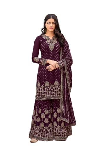 Heni Fashion Indian/Pakisatni Party/Wedding Wear Readymade Sharara Salwar Kameez/Salwar Suit for Women (M, Purple)