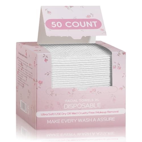 Disposable Face Towels, 99% Viscose Biodegradable Dry Wipes, Ultra Soft Thick Facial Tissues for Sensitive Skin, Makeup Remover Face Towelettes, Daily Cleansing Towels for Travel & Skincare, 50 Count