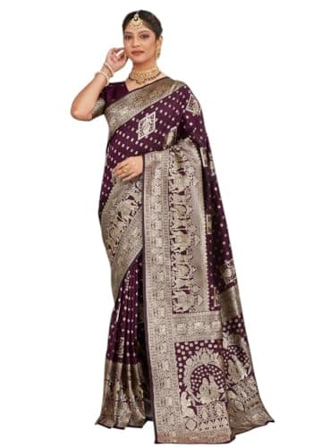 AKLEENA Women's Kanjivaram Banarasi Silk Saree With Unstitched Blouse Piece