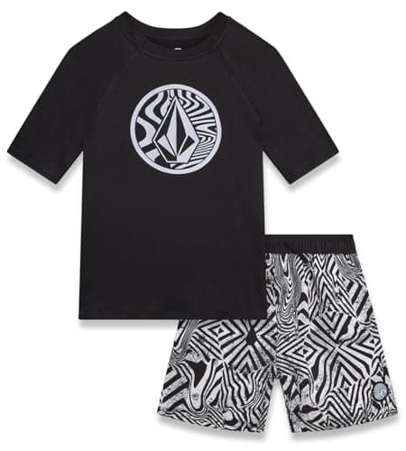 Volcom Baby Boys Swimsuit Set 2 Piece Short Sleeve Rash Guard & Swim Trunks