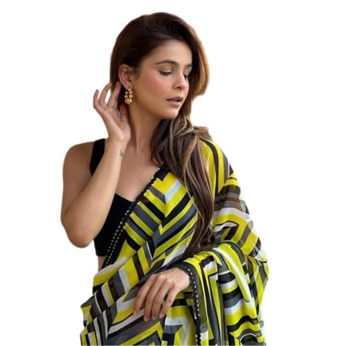 BE4ME.COM Alia Bollywood Party Wear Saree Designer Celebrity Inspired Saree for Women Weddings and Parties (Green-Black)