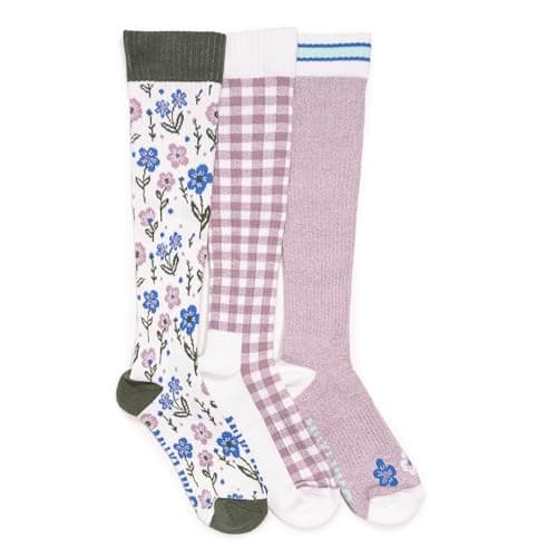 MUK LUKS Women's 3 Pack Tall Cotton Compression Knee-High Socks, Multi, OS