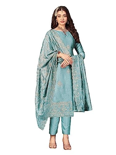 STELLACOUTURE indian tradition Plus Size Party/Wedding Night Ready to Wear Eid Salwar Kameez Suit for Women 2613-O (Sky Blue, 44)