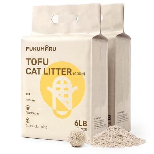FUKUMARU Tofu Cat Litter - Natural Lightweight Mixed Corn Cat Litter Pellets, 99.9% Dust Free Quick Clumping, Effective Odor Control, Flushable, Low Tracking, 12lb (2 Packs)