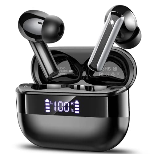 Wireless Earbuds, Bluetooth 5.4 Headphones HiFi Stereo, Bluetooth Earbuds with 4 ENC Mics, 48H Playtime Wireless Ear buds with LED Display, IP7 Waterproof Bluetooth Earphones for Android iOS Black