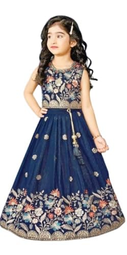 Kids Sleeveless South Indian Traditional Lehenga Choli Special Baby Girls Ethnic Party Wear (Blue, 4-5 Years)