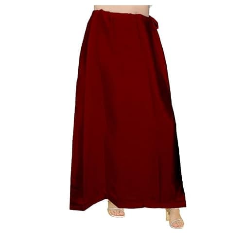 EDZZEL Women's Satin Silk Full Petticoat Saree Underskirt Inskirt Adjustable Drawstring Waist Solid Color (Marron)