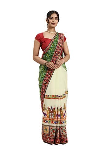 Nitimatta saree for Womens Ethnic Indian Wedding Gift Sari With Blouse Piece party wear (Green & Off-White, Unstitched)