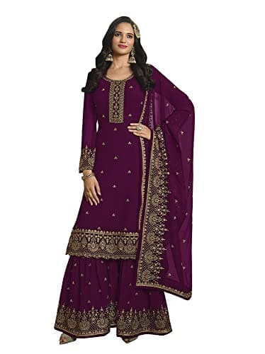 shopNstyle Ready to Wear Indian Pakistani Fashion Ethnic Wear Designer Straight Salwar Kameez Suit for Womens (Purple, Plus-1X)