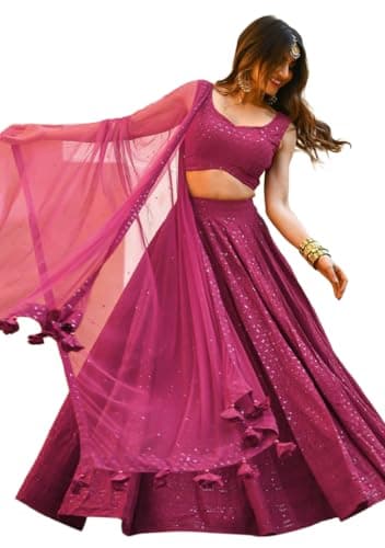 Indya Women's Pink Georgette Embroidered Sleeveless V-Neck Lehenga Set with Dupatta