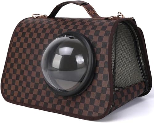 Designer Chewy Dog Carrier with Bubble Window (Brown, 16L x 10W x 10H Inches)