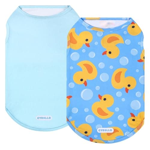 cyeollo 2 Pack Dog Cooling Shirt, Lightweight Sun Protection Sleeveless Dog Vest, Breathable Summer Clothes for Small Dogs Boy & Girl, Soft Pet Tshirts, Yellow Duck M