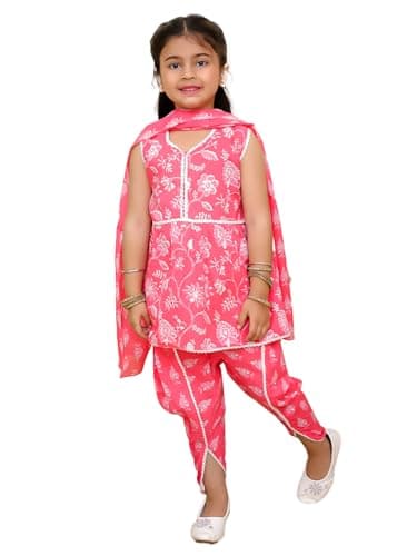 AJ DEZINES Girls Indian Ethnic Wear Salwar Kameez For Kids|Girls Punjabi Suit|Kids Kurta Sharara Set For Girls|Indian Dress-Pink-28