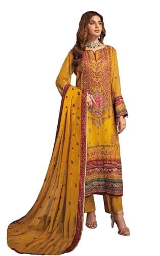 STELLACOUTURE Indian Pakistani Salwar Kameez suit ready to wear embroidered plus size eid festival for women 1065-O (Yellow, 50)