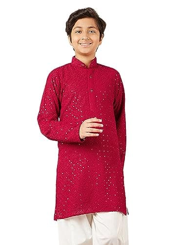 AJ DEZINES Kids Indian Ethnic Wear Chikankari Kurta For Boys|Boys Indian Outfit|Traditional Festive|Kurta For Kid Boy-Red-7