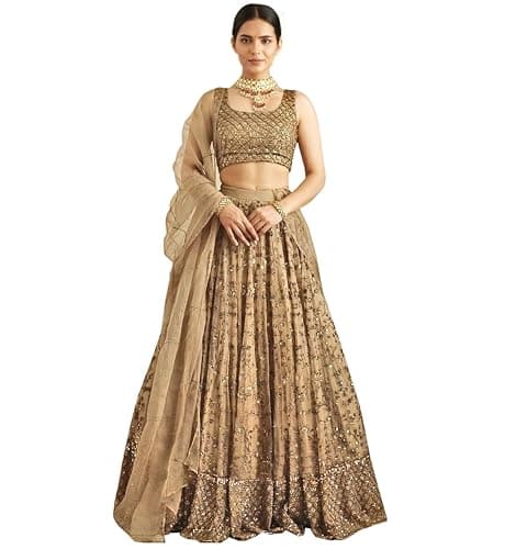 TRENDMALLS Women's Net Embroidery Work Lehenga Choli With Dupatta (L144-New-Bridal-Latest-Wedding-Sequnce-Lehenga-Designer-Free)