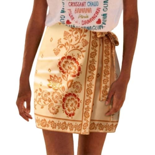 Talakeno Womens Summer Floral Wrap Short Skirt Tie Side High Waist A Line Beach Vacation Boho Mini Skirt (Apricot, XS) $7.12