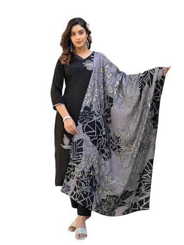 Aashita Creations kurta set for women | Women Kurta Pant Set with Dupatta_304, Medium, Black