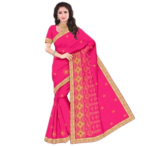 BolBom Women's Indian Silk Saree Embroidered Designer soft Fancy Saree With Unstitched Blouse Piece for Gift, Wedding,Festivals,Parties,Guests & Perfect for Daily Use.