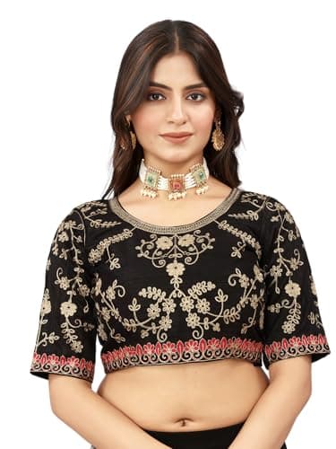 Indian Readymade Designer Embroidered Saree Party Wear Bollywood Style Choli Top Sari Blouse for Women