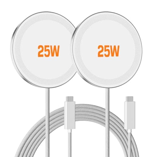 MagSafe 25W Magnetic Wireless Charger: Fast Charging Pad for iPhone 17 16 15 14 13 12 Pro Max, Samsung Galaxy S26 S25, Google Pixel 10, AirPods-Slim Portable for Travel Bedside Office-White 2 Pack