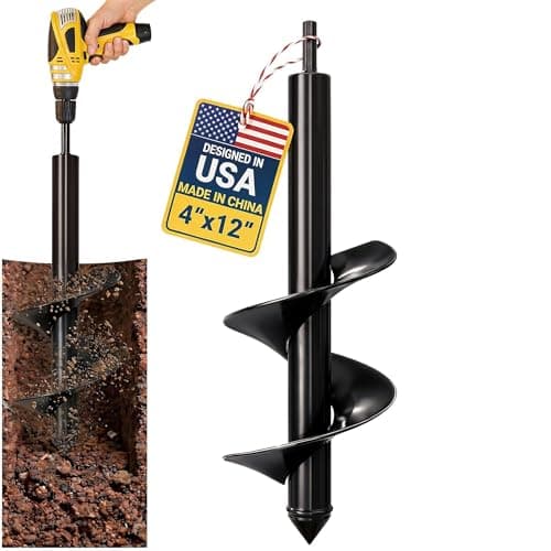 Sproot Garden Auger Drill Bit for Planting – 4 x 12 Inch - Umbrellas and Fences Auger Post Hole Digger for Gardening and Spiral Bulb Planter Tool – 3/8 Inch Hex Drive Compatible