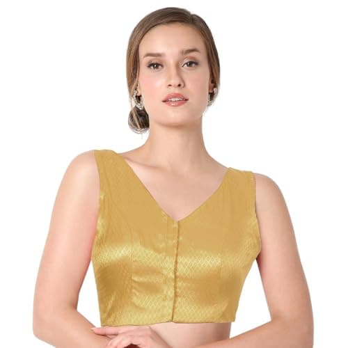 Chandrakala Gold Blouses for Women Sarees,Readymade V-Neck Choli,Gold,Medium (B220GOL3)