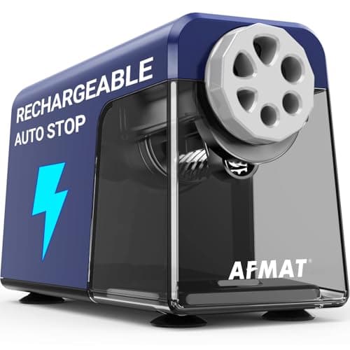 AFMAT 6-Hole Electric Pencil Sharpener, Cordless & Rechargeable, Pencil Sharpener for Classroom, Heavy Duty Pencil Sharpeners for 6-11mm Pencils, Auto Stop, Super Fast, 10,000+ Sharpenings, PSD1