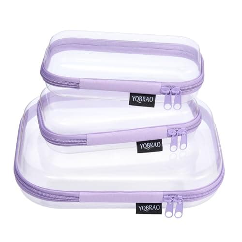 YQBRAO 3 Pack Hard Sided Clear Zipper Case for Storage- Thickened-Grade Clear Hard Shell Zipper Case for Organizing Bead, Handicrafts, Sewing, Toiletries, Makeup (Purple)
