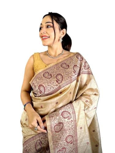 Women's Pink_Floral_Katha_Ghicha Silk Saree With Unstitched Blouse Piece Partywear/Wedding Indian Gift Item Pack Of 1 (Pink)