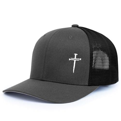 NICHEBEE 3 Nails Cross Hat for Men | Christian Trucker Cap Embroidered on an Authentic Flexfit 110M Meshback Cap |Christian Religious Gifts for Birthday, Christmas, Father's Day
