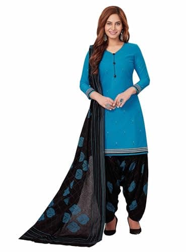 Miraan Women's Cotton Printed Readymade Salwar Suit X-Large Blue