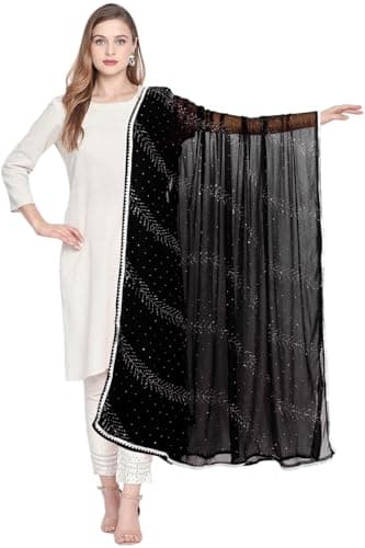 Chandrakala Dupatta for Women, Shawl Scarf Wrap Chunni,Black (D289BLA)
