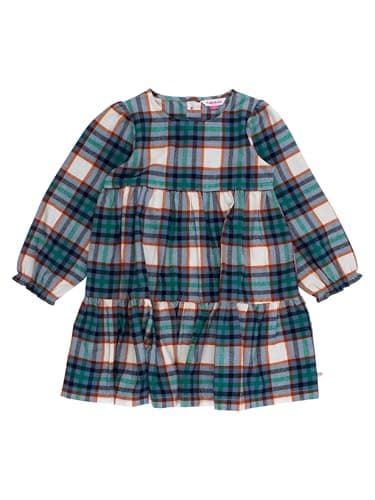 RuffleButts Baby/Toddler Girls Woven Long Sleeve Tiered Twirl Dress - Peyton Plaid, 2T